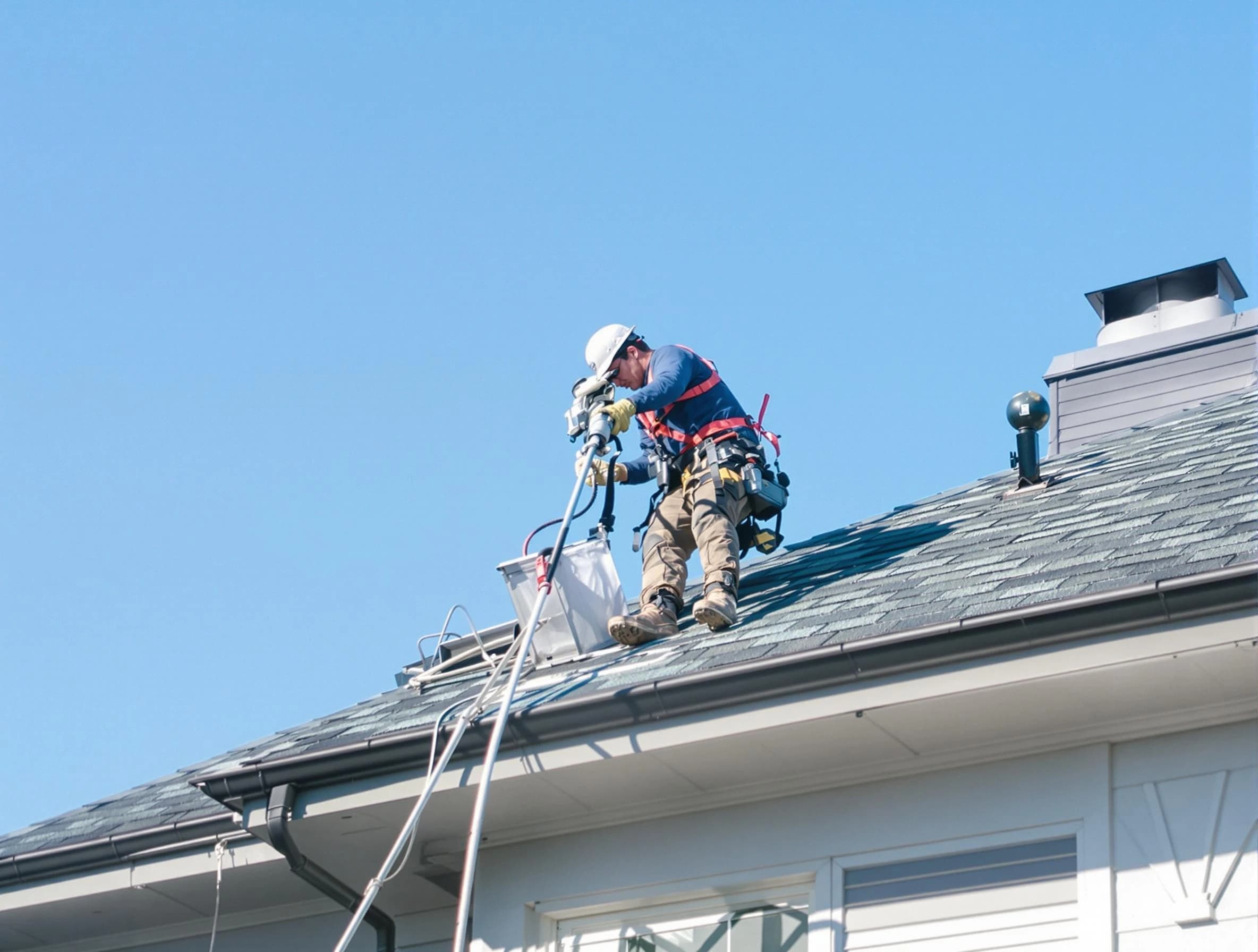 Highland Dryer Vent Cleaning certified technician cleaning a roof-mounted dryer vent system in Highland