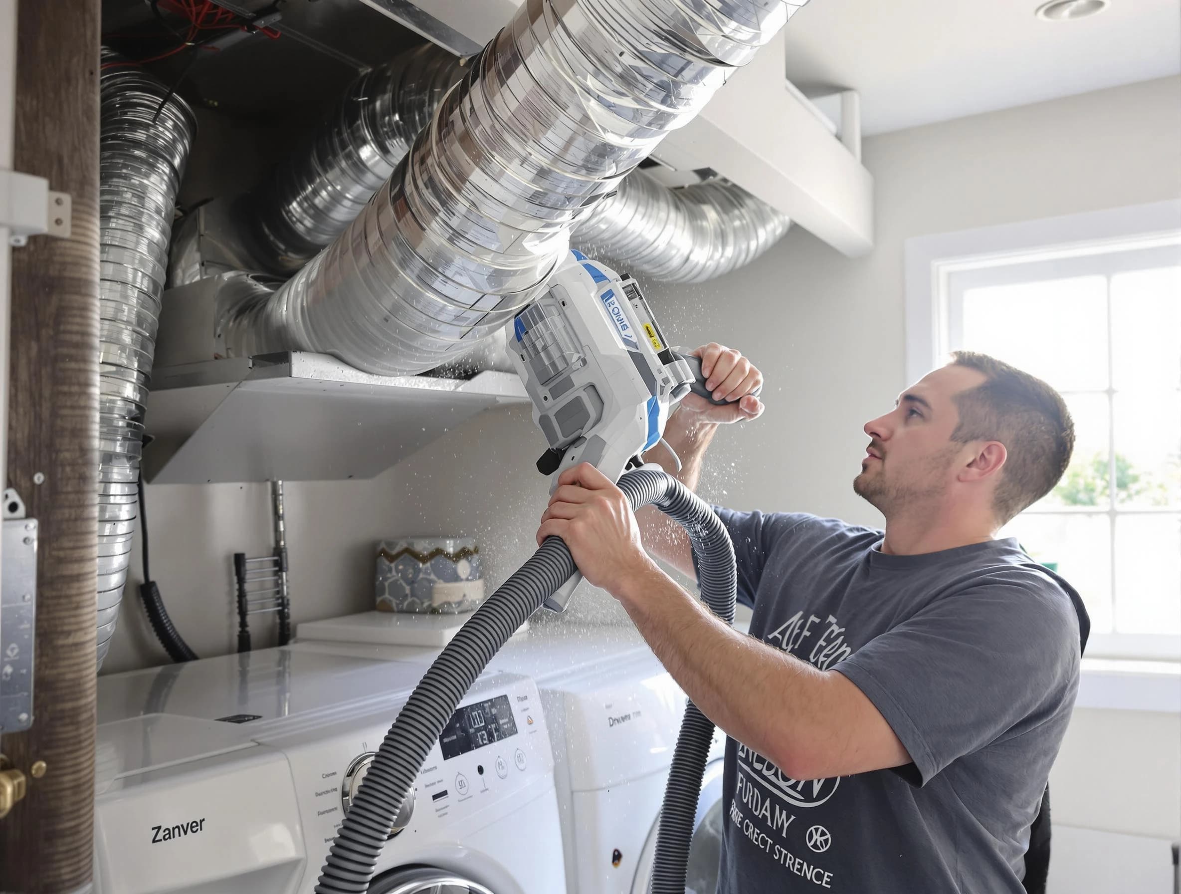 Highland Dryer Vent Cleaning specialist cleaning deep within a dryer vent duct system in Highland