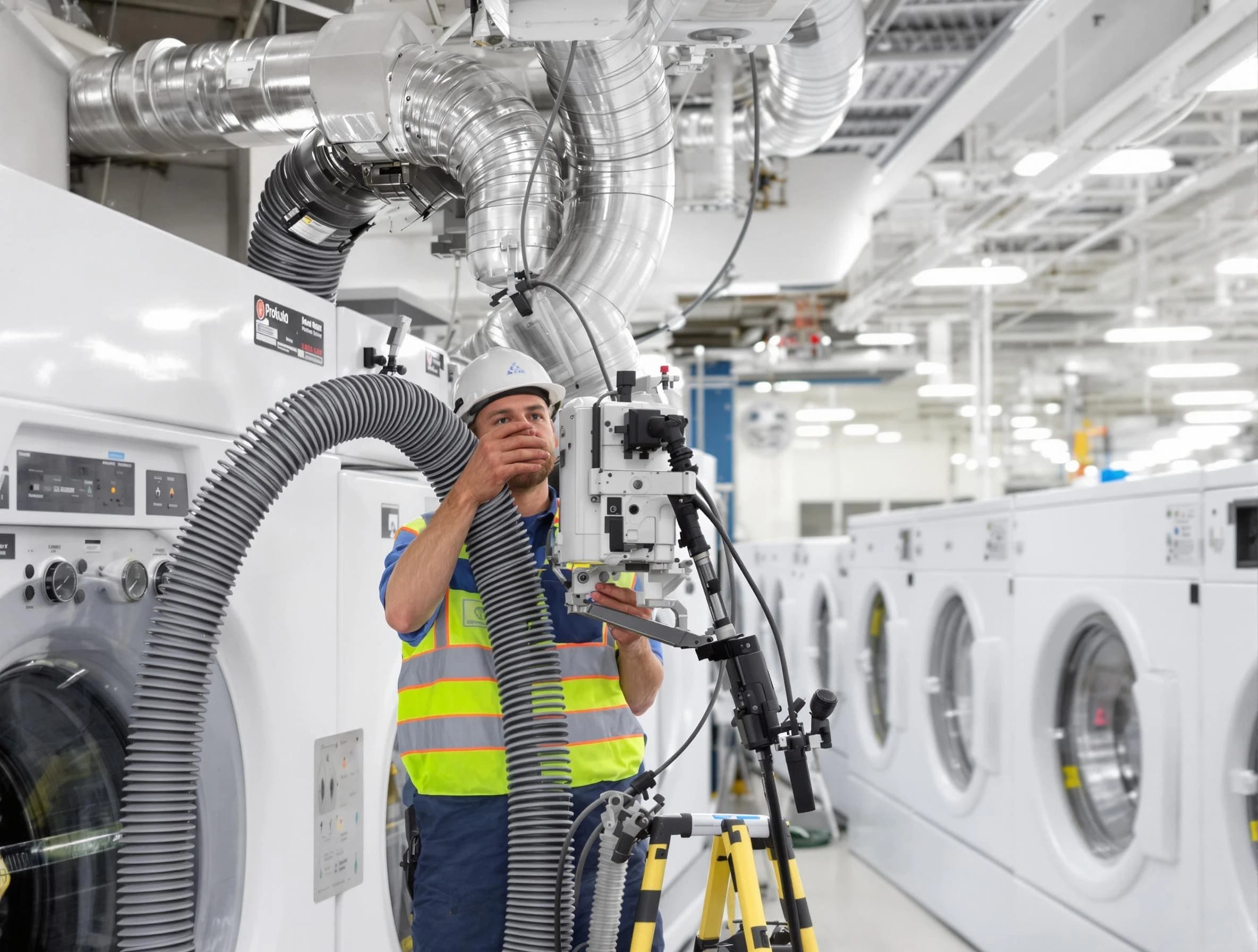 Highland Dryer Vent Cleaning team performing commercial-grade dryer vent cleaning at a business facility in Highland