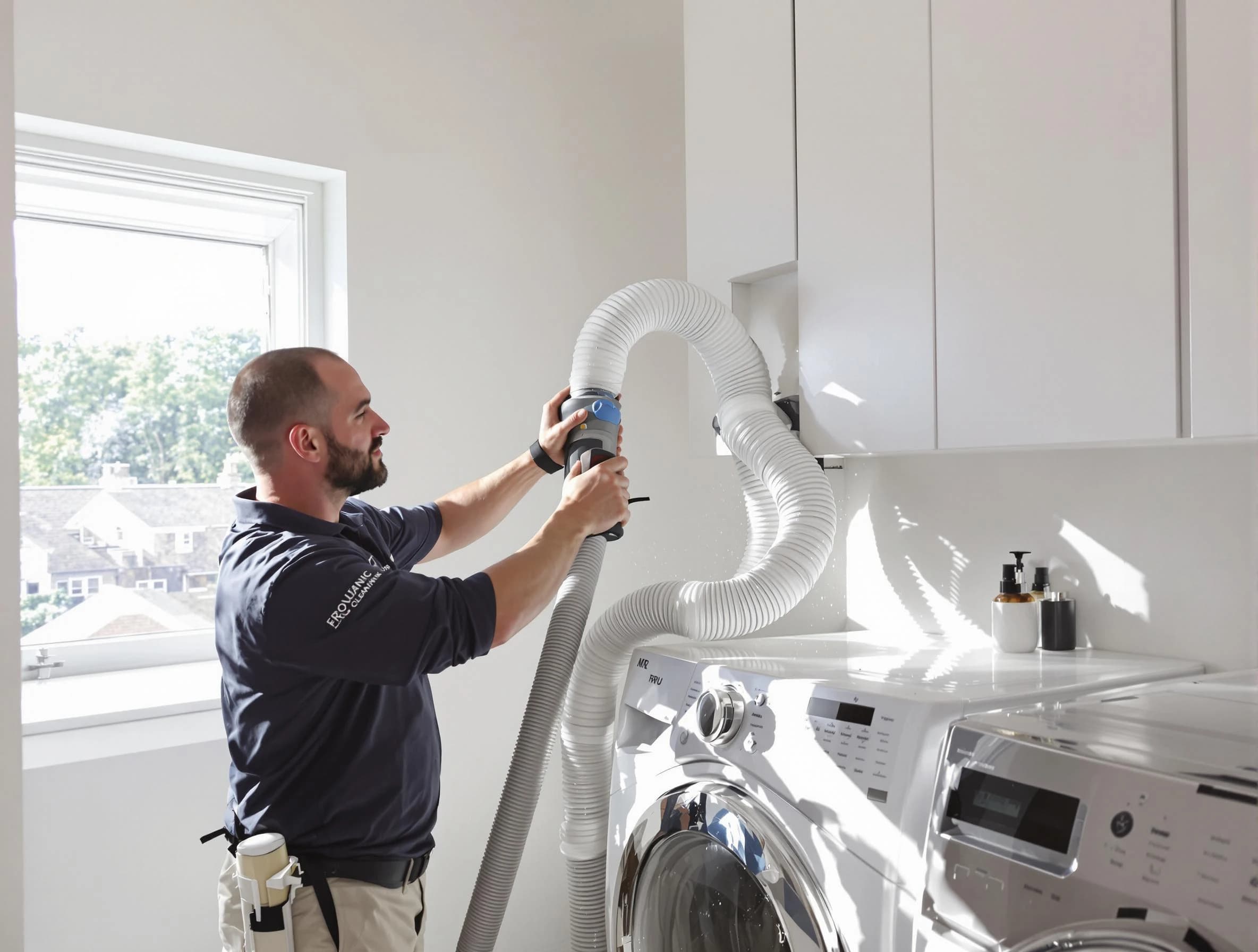 Certified Highland Dryer Vent Cleaning technician performing dryer vent cleaning in Highland